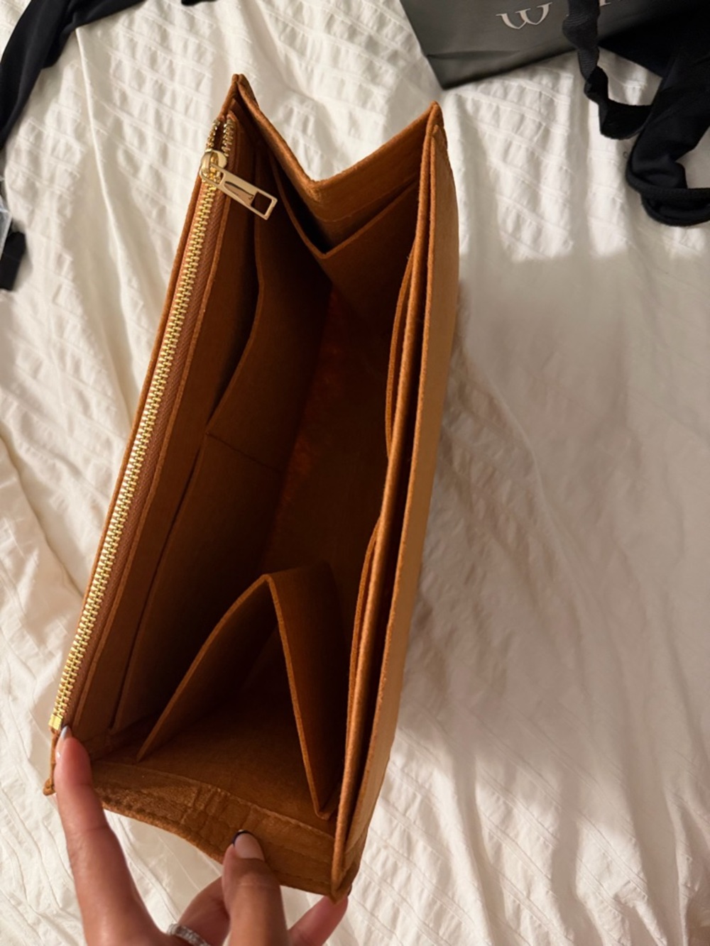 Leather-Tone Tan Organizer Pouch with Gold Zipper